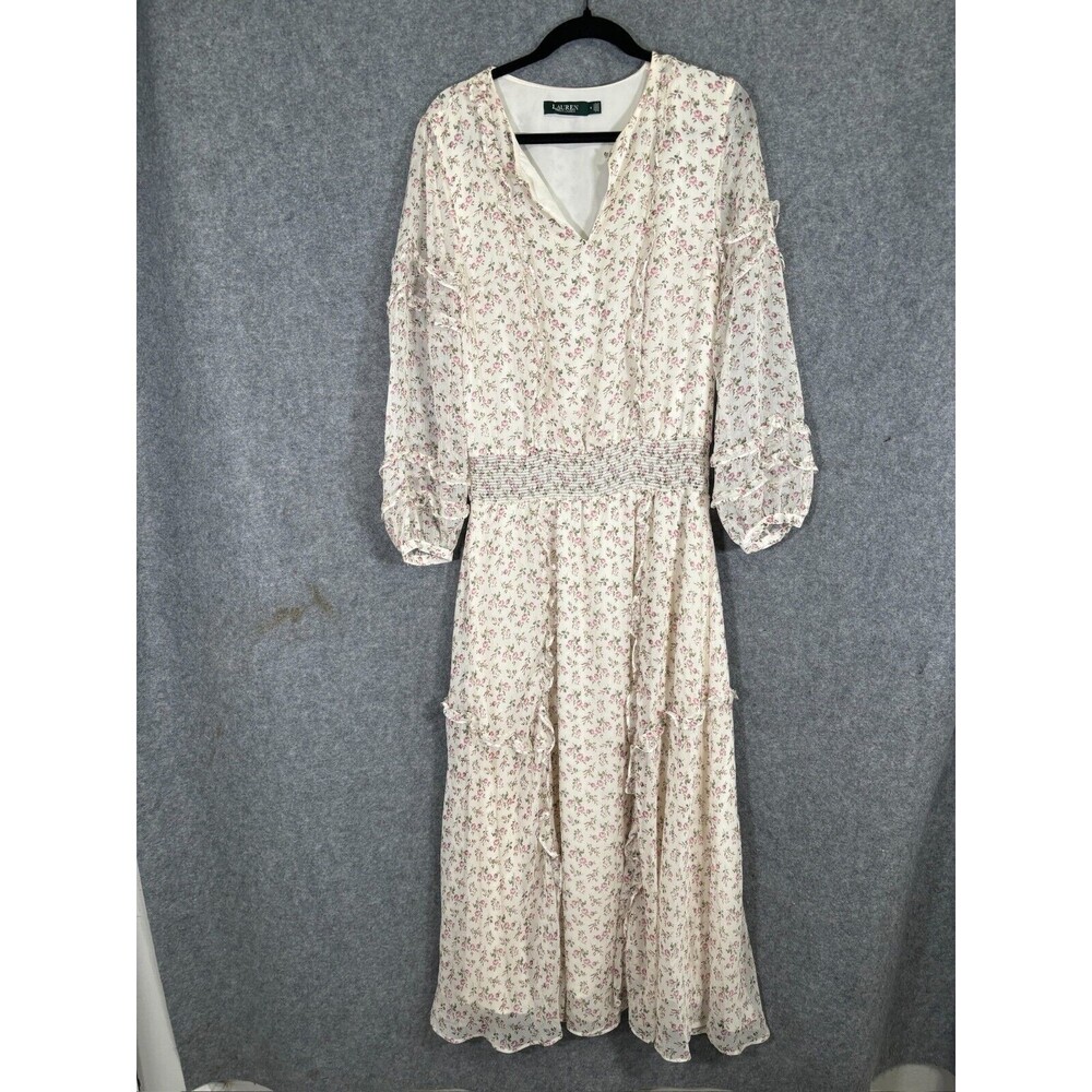 Lauren Ralph Lauren Dress Women 6 White Floral Print Cottagecore coquette
